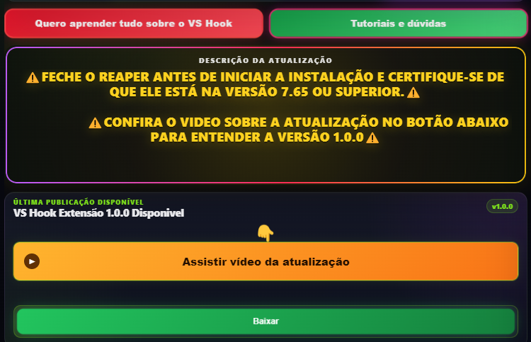 Tela inicial da Hook Center com o botão Tutoriais e dúvidas